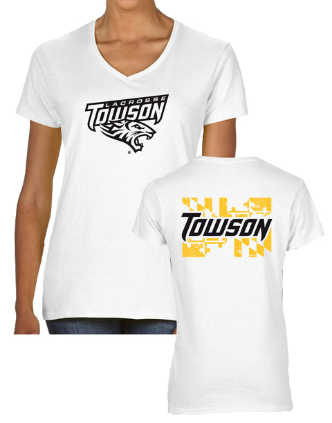 Gildan Women's Heavy Cotton V-Neck Tee Flag Logo