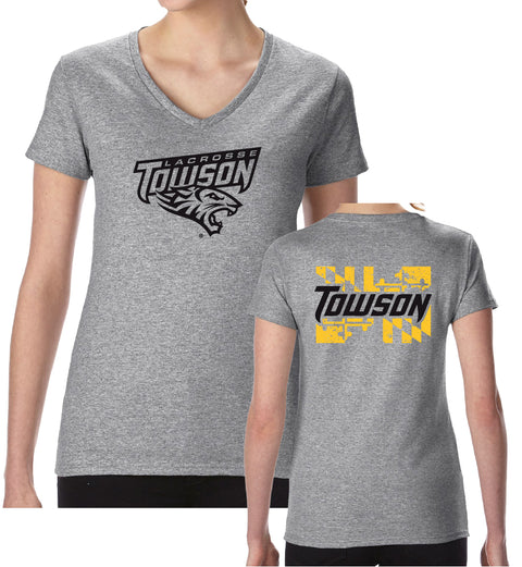 Gildan Women's Heavy Cotton V-Neck Tee Flag Logo