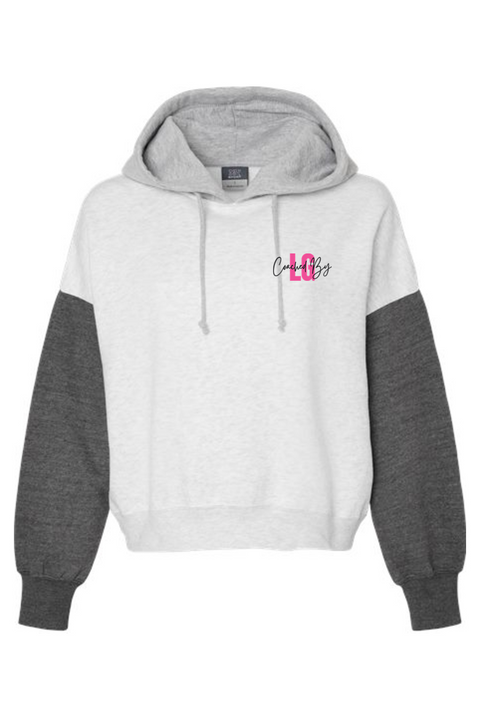MV Sport Women's Sueded Fleece Colorblocked Crop Hooded Sweatshirt