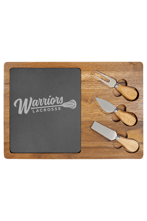 Acacia Wood/Slate Rectangle Cheese Set with Three Tools