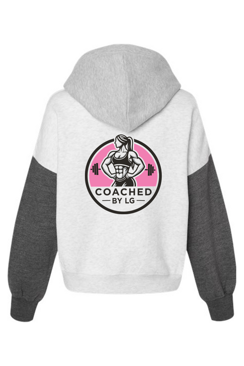 MV Sport Women's Sueded Fleece Colorblocked Crop Hooded Sweatshirt